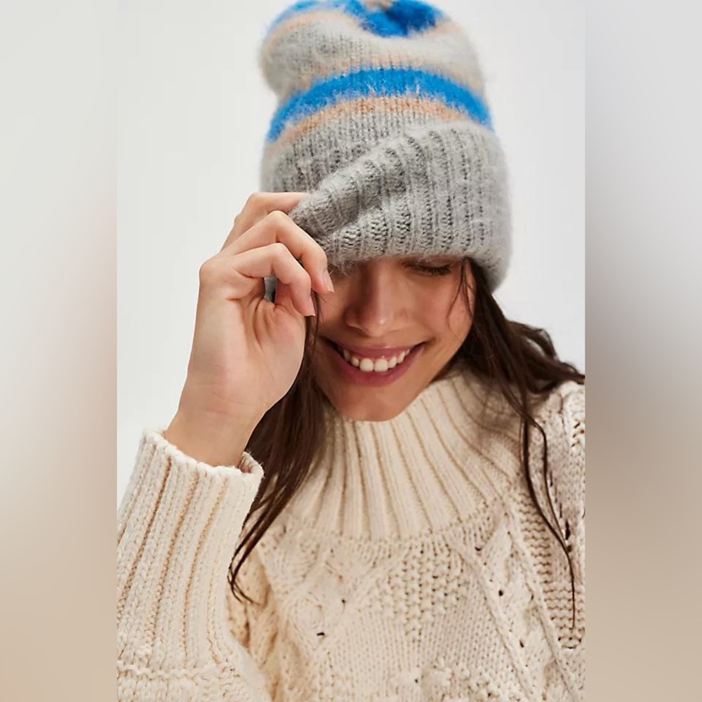 Free People The Groove Stripe Beanie - Gray, Blue, Brown